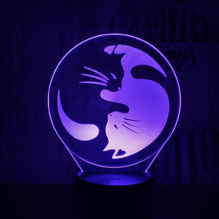 Jin-Jang macskák 7 színű 3D led lámpa