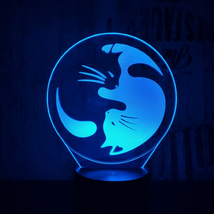 Jin-Jang macskák 7 színű 3D led lámpa