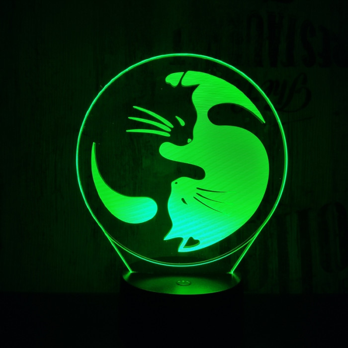 Jin-Jang macskák 7 színű 3D led lámpa