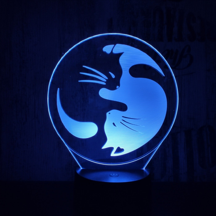 Jin-Jang macskák 7 színű 3D led lámpa