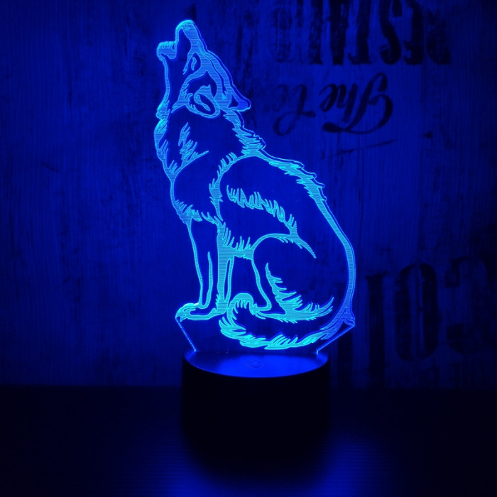 Vonyító farkas 7 színű 3D led lámpa