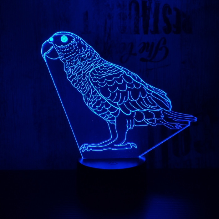 Papagáj  7 színű 3D led lámpa