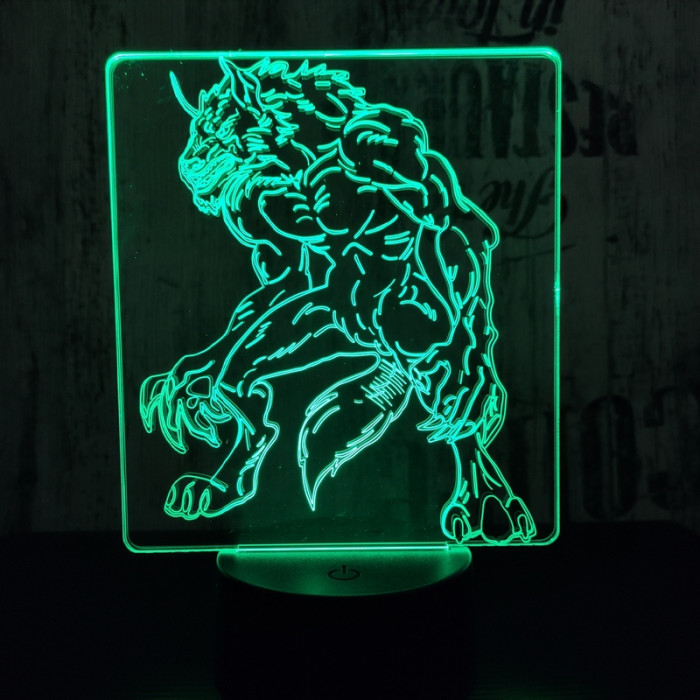 Farkasember 7 színű 3D led lámpa
