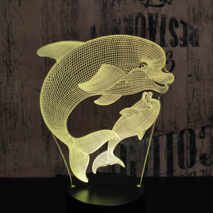 Delfin és kicsinye 7 színű 3D led lámpa