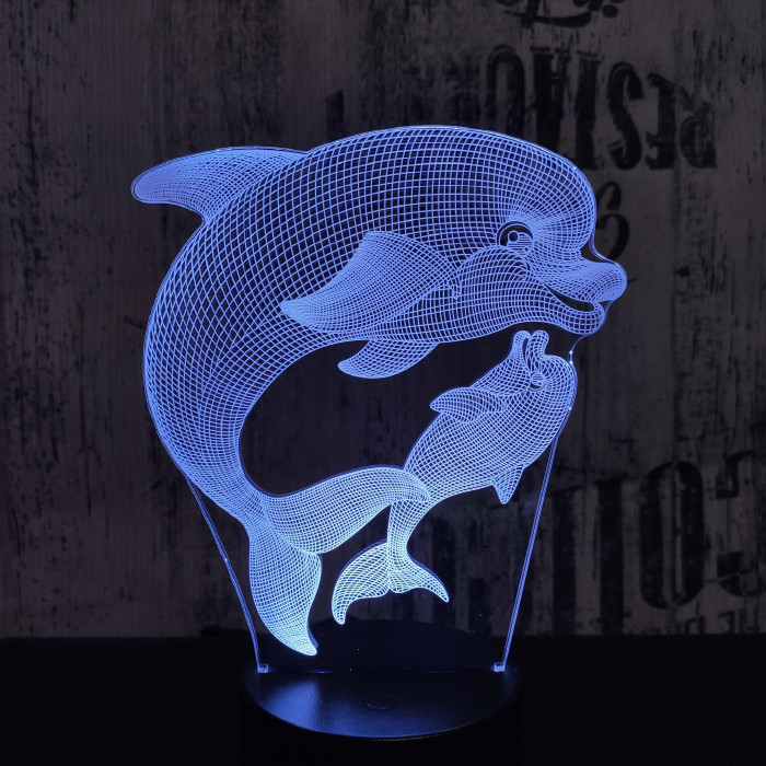 Delfin és kicsinye 7 színű 3D led lámpa