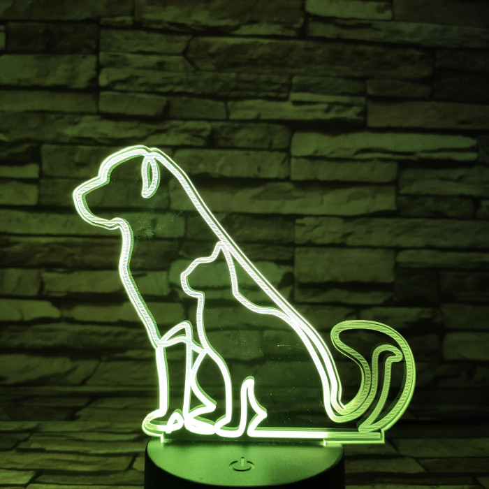 Kutya cica barátság 7színű 3D led lámpa