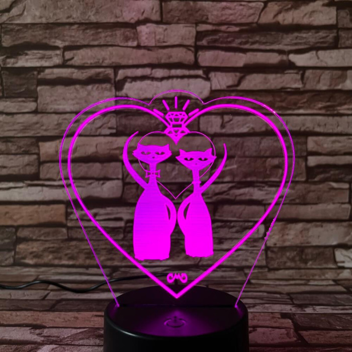 Cica Love 7 színű 3D led lámpa