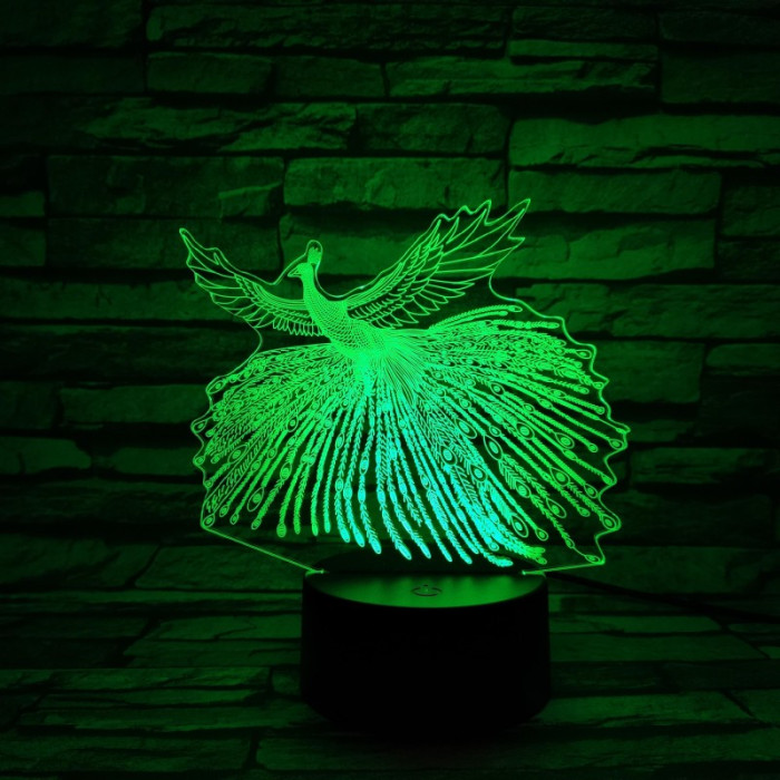 Páva 7 színű 3D led lámpa