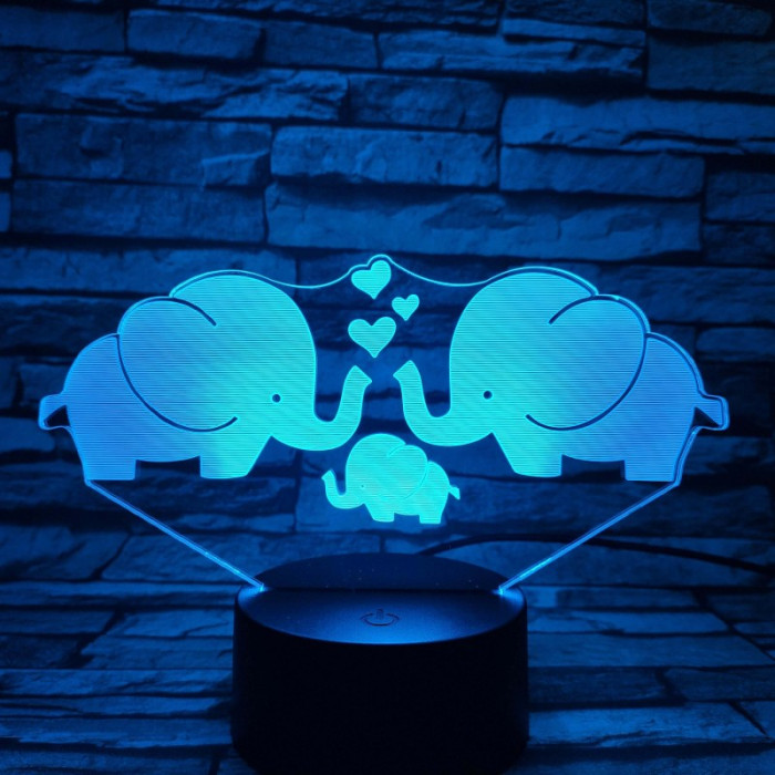 Elefánt család 7 színű 3D led lámpa