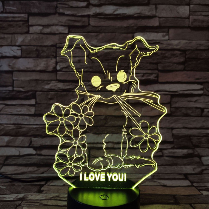 Kiskutya virág 7színű 3D led lámpa