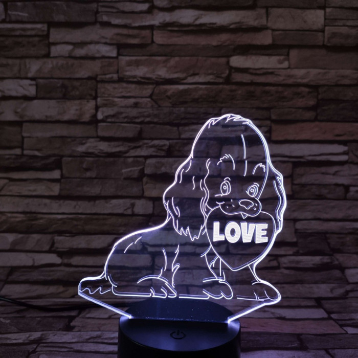 Kiskutya szív 7színű 3D led lámpa