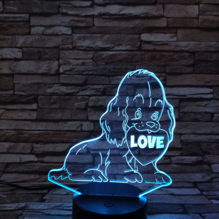 Kiskutya szív 7színű 3D led lámpa