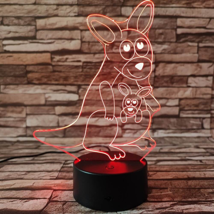 Kenguru mama kölykével 7 színű 3D led lámpa