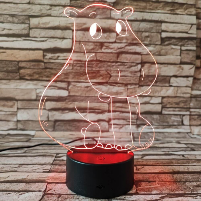 Víziló szégyenlős 3D led lámpa