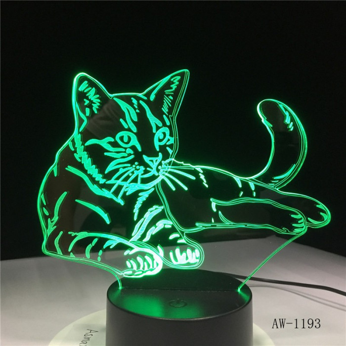 Fekvő Cica 3D led lámpa