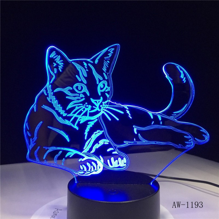 Fekvő Cica 3D led lámpa