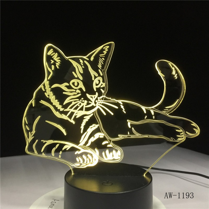 Fekvő Cica 3D led lámpa