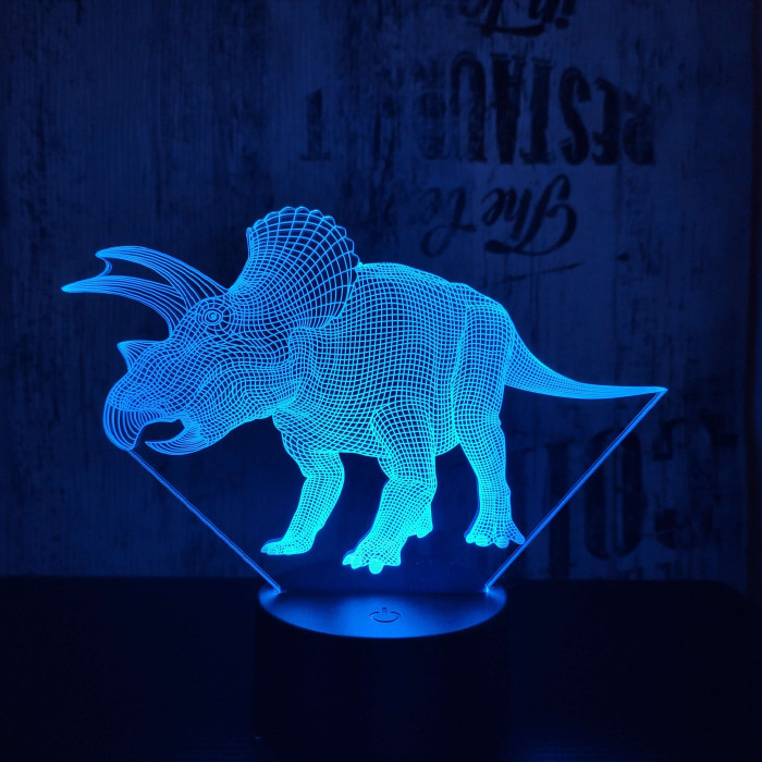 Triceratops 3 7 színű 3D led lámpa