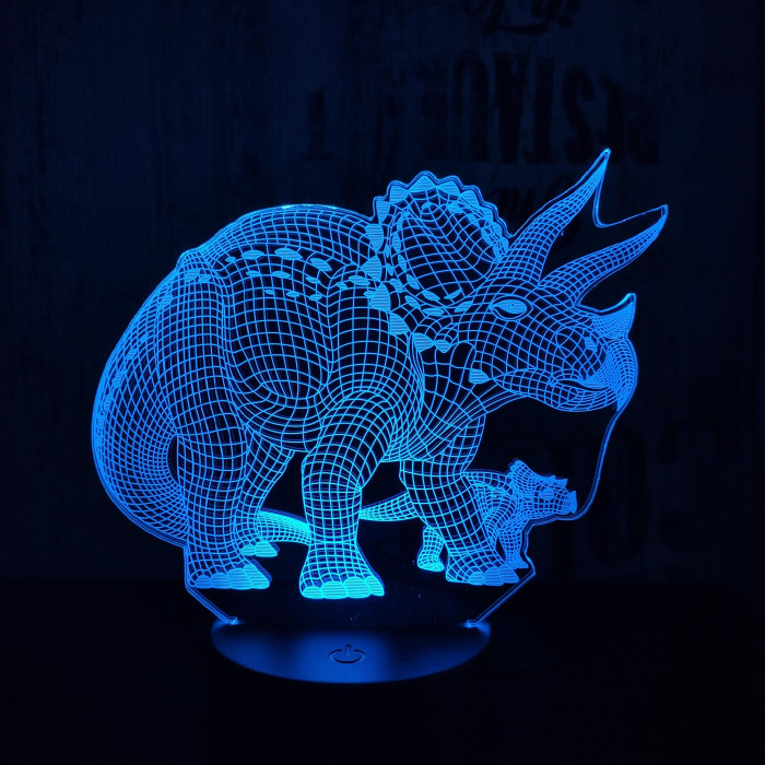 Triceratops család 7 színű 3D led lámpa