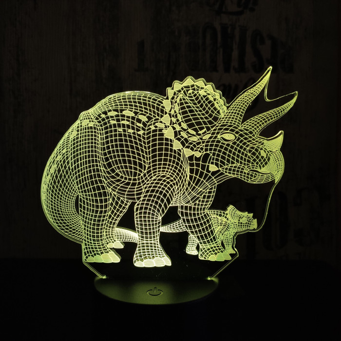 Triceratops család 7 színű 3D led lámpa