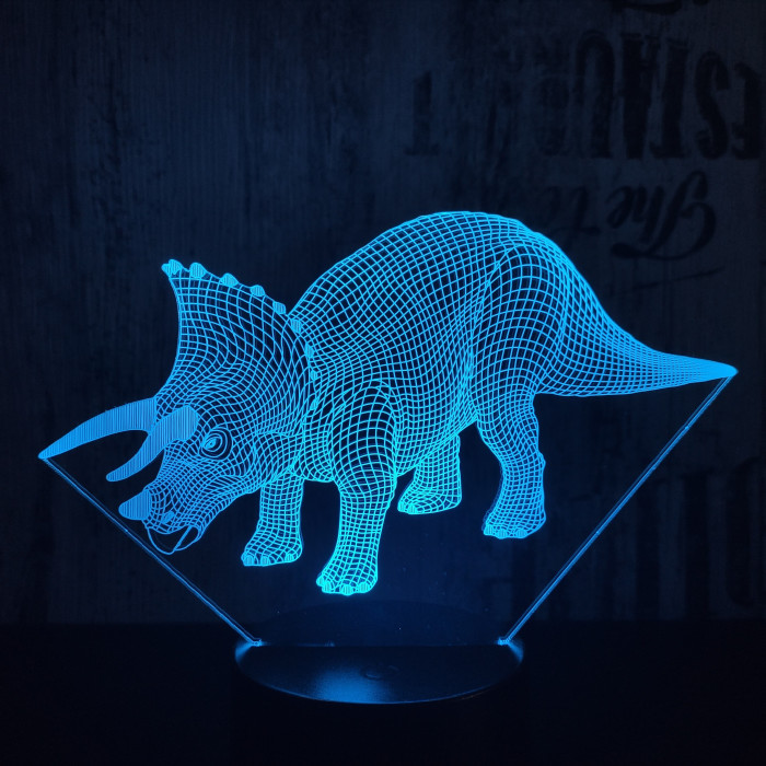 Triceratops 4 7 színű 3D led lámpa