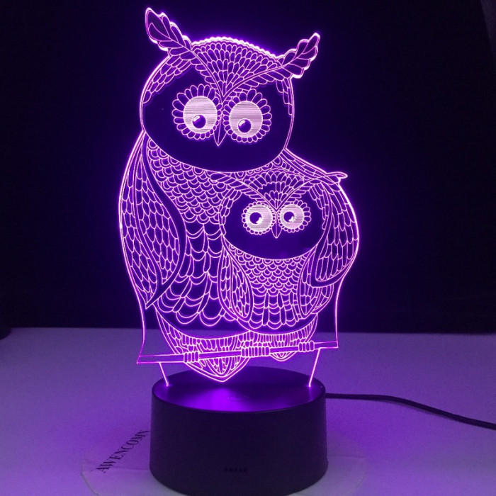 Két  Bagoly 7 szinű 3D led lámpa