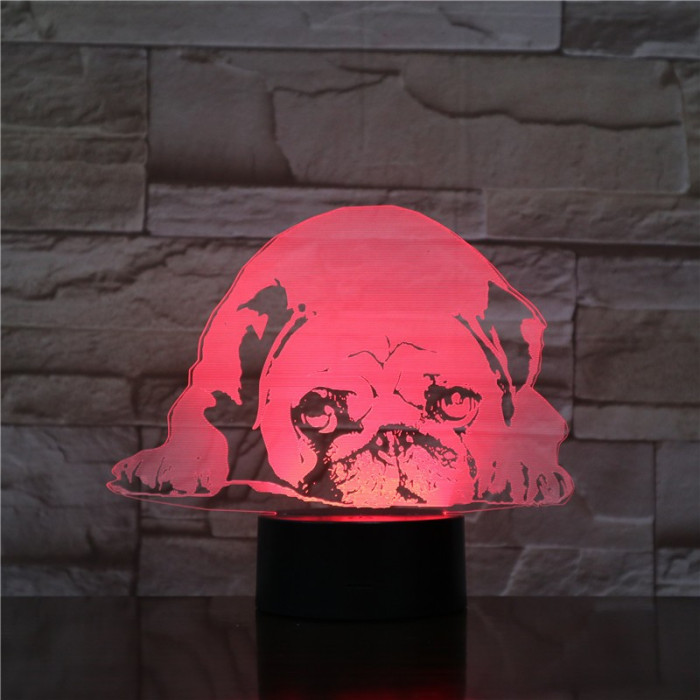 Fekvő Bulldog 7 színű 3D led lámpa