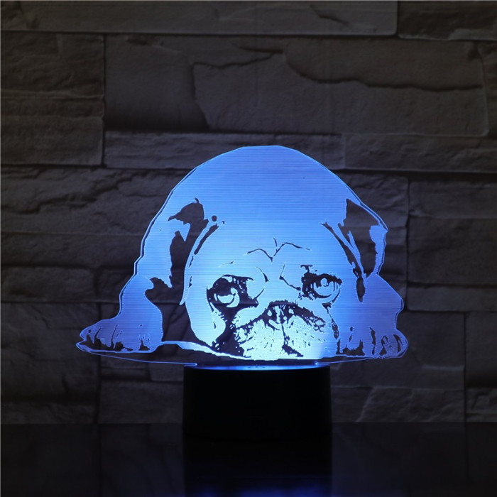 Fekvő Bulldog 7 színű 3D led lámpa