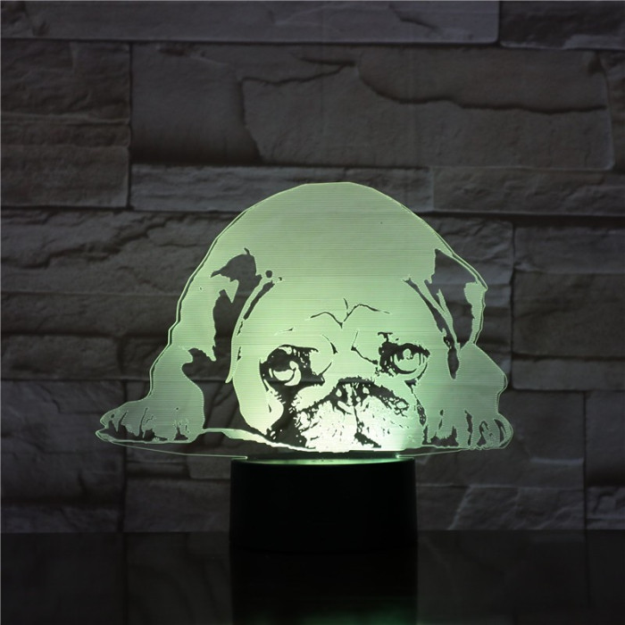 Fekvő Bulldog 7 színű 3D led lámpa