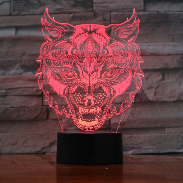 Farkas Fej 7 színű 3D led lámpa