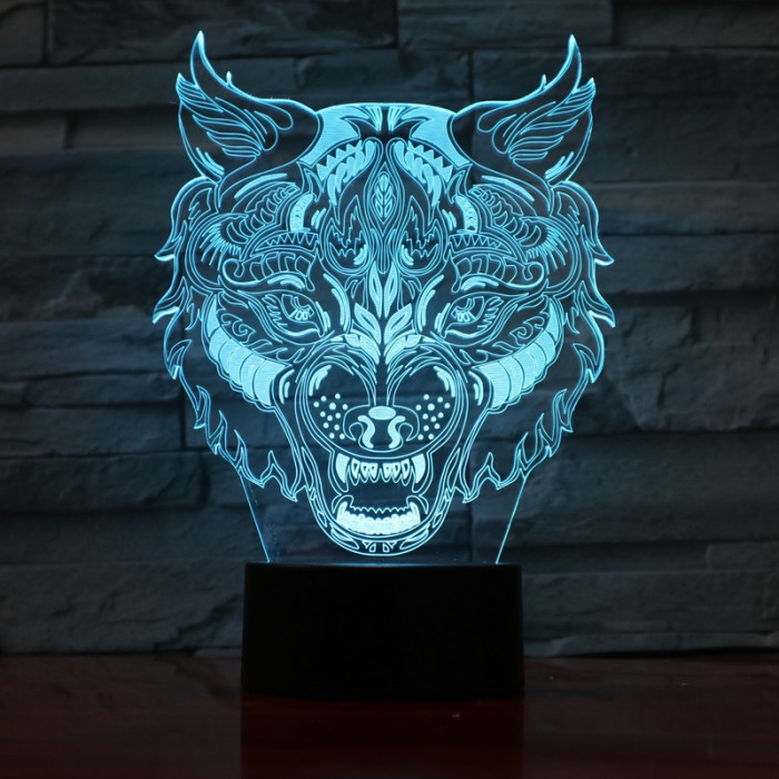 Farkas Fej 7 színű 3D led lámpa