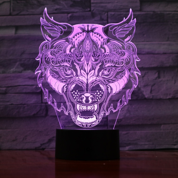 Farkas Fej 7 színű 3D led lámpa