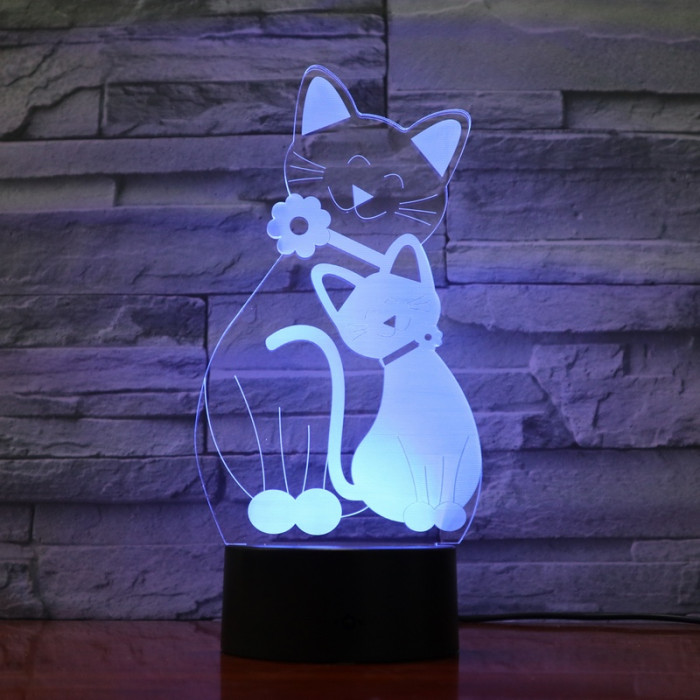 Két Cica 7 színű 3D led lámpa