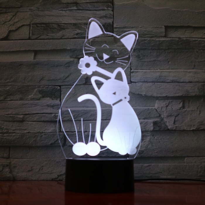 Két Cica 7 színű 3D led lámpa