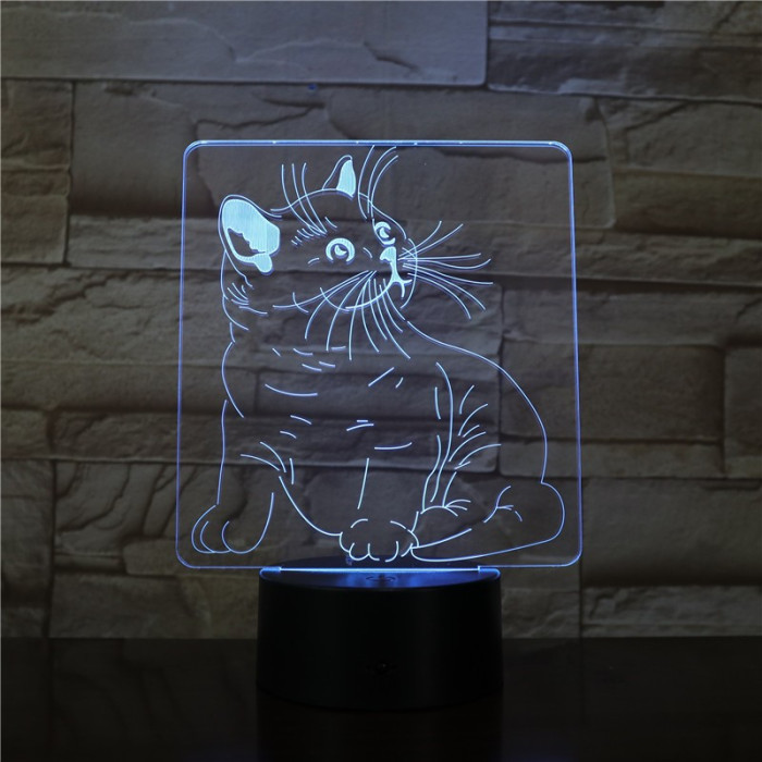 Cica bajszos 3D led lámpa