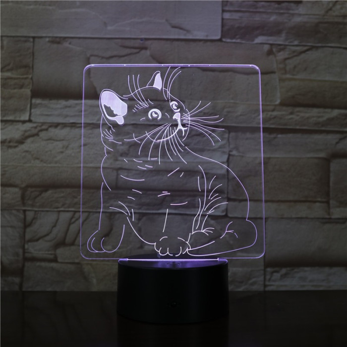 Cica bajszos 3D led lámpa