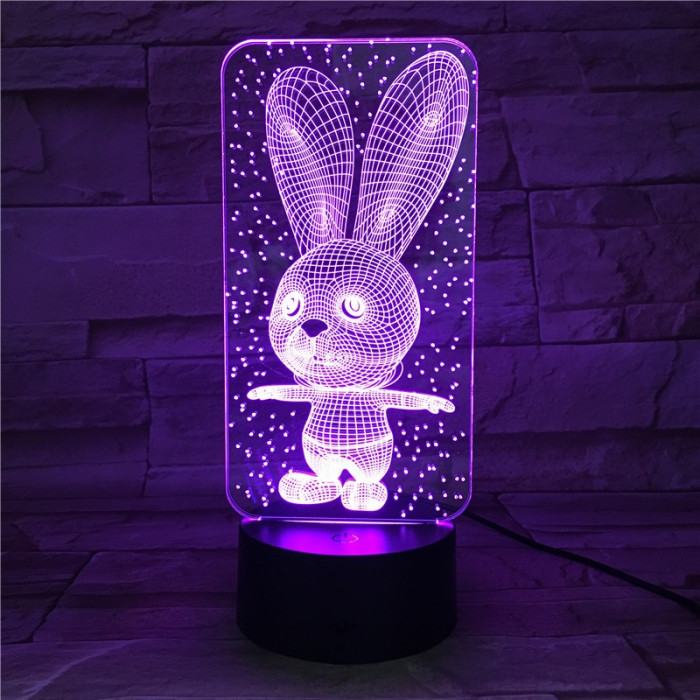 Nyuszi 3  7 színű  3D led lámpa