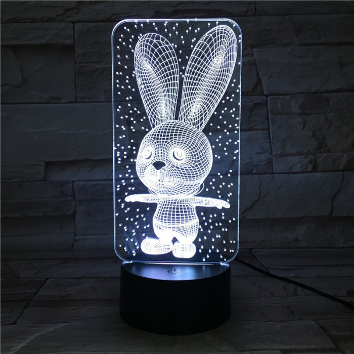 Nyuszi 3  7 színű  3D led lámpa