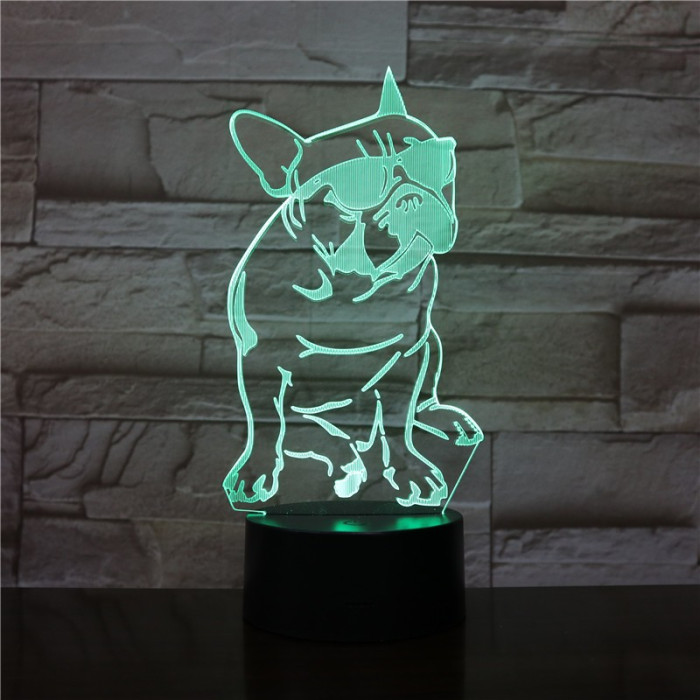 Buldog Napszemüvegben 7 színű 3D led lámpa
