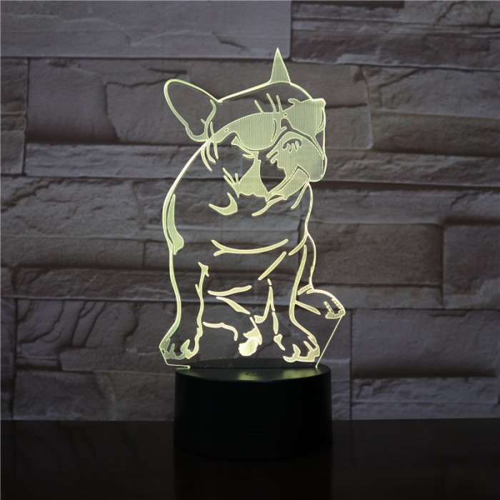 Buldog Napszemüvegben 7 színű 3D led lámpa