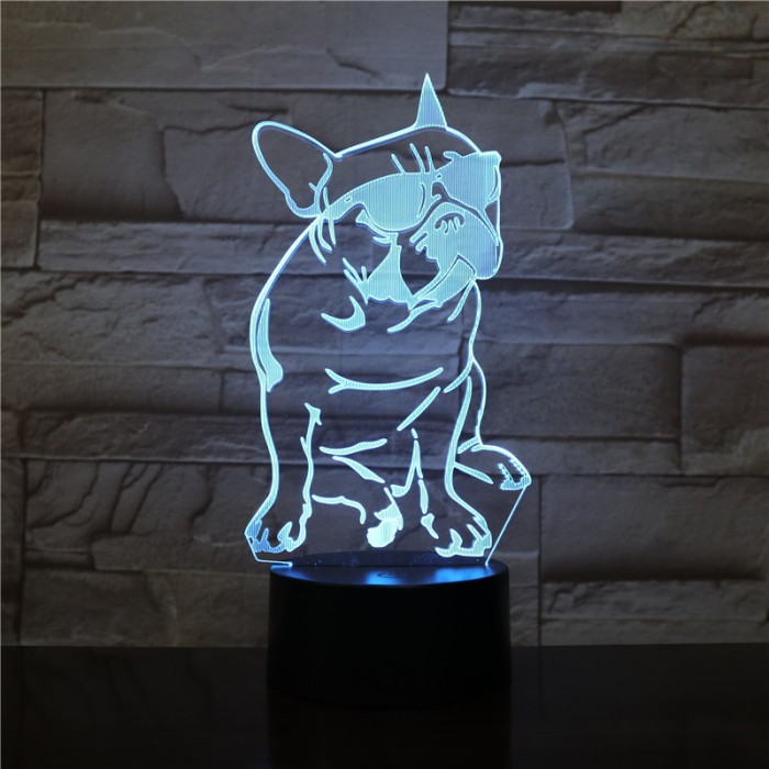 Buldog Napszemüvegben 7 színű 3D led lámpa