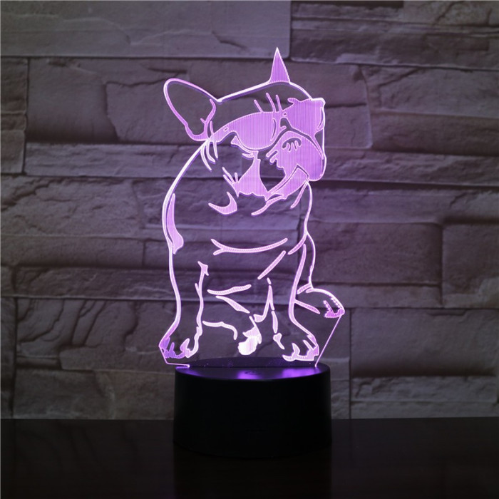Buldog Napszemüvegben 7 színű 3D led lámpa