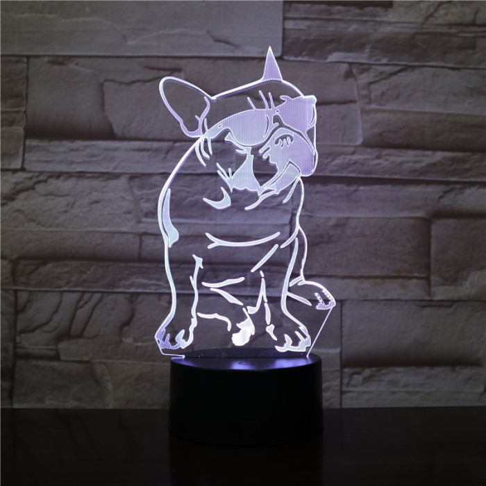 Buldog Napszemüvegben 7 színű 3D led lámpa