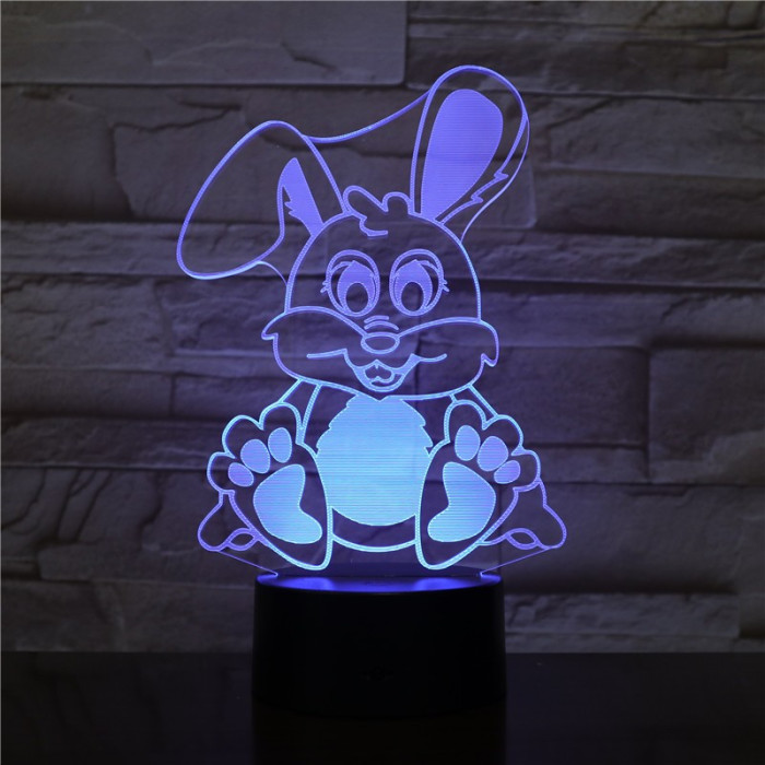 Nyuszi  7 színű 3D led lámpa