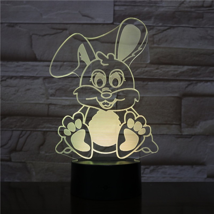 Nyuszi  7 színű 3D led lámpa