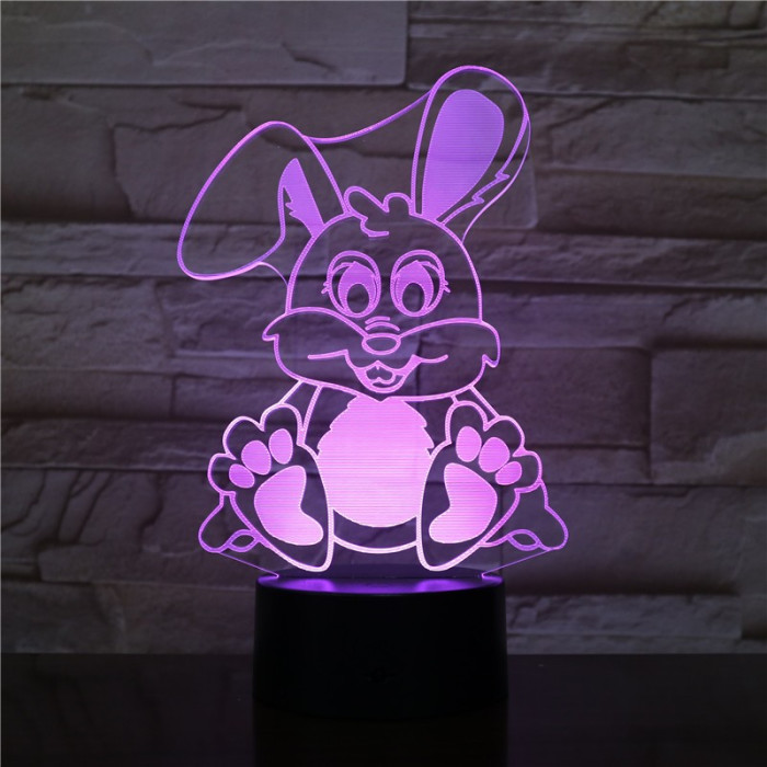 Nyuszi  7 színű 3D led lámpa