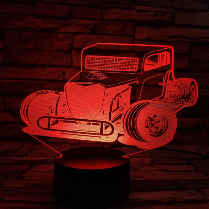 Hot Rod Autó 7 színű 3D led lámpa
