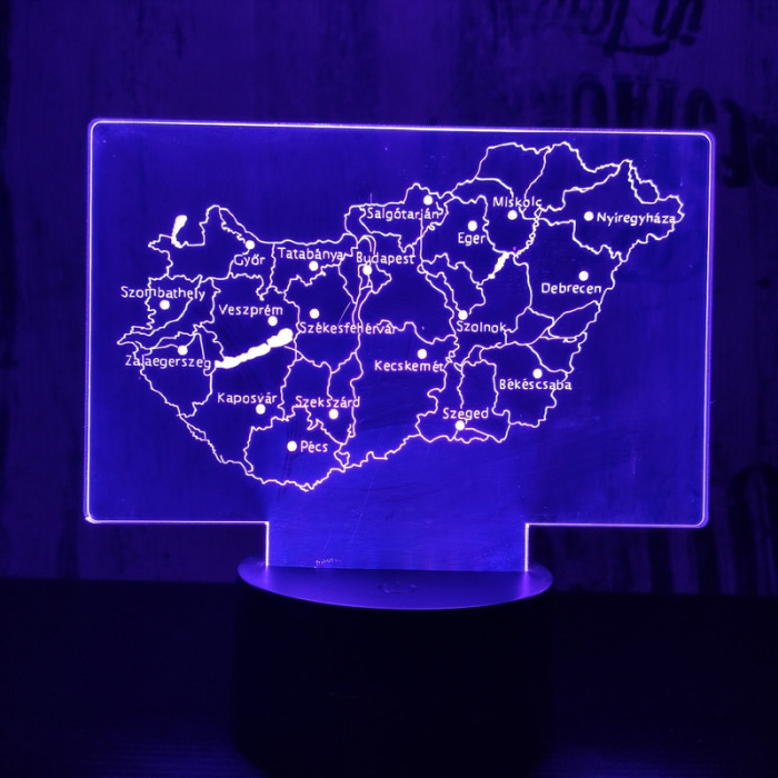 Magyarország 7 színű 3D led lámpa