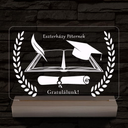Ballagásra Diplomaosztóra  Szalagavatóra személyre szabott fatalppal 7 színű 3D led lámpa