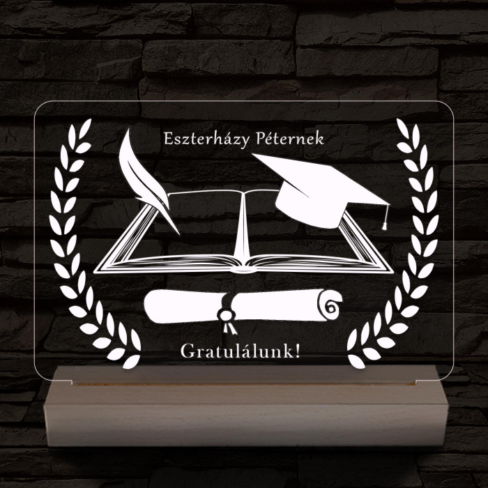 Ballagásra Diplomaosztóra  Szalagavatóra személyre szabott fatalppal 7 színű 3D led lámpa